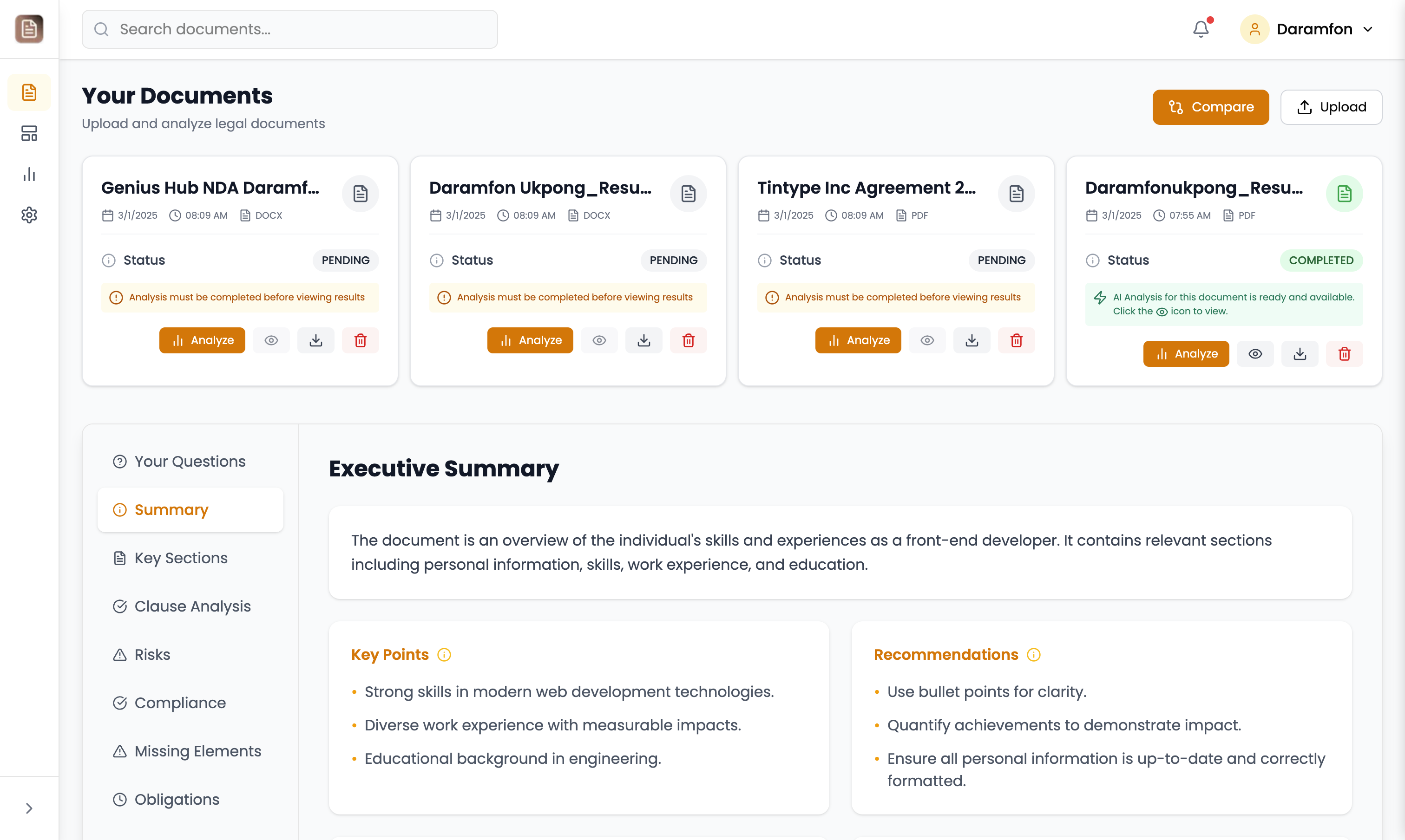 Contract analysis interface